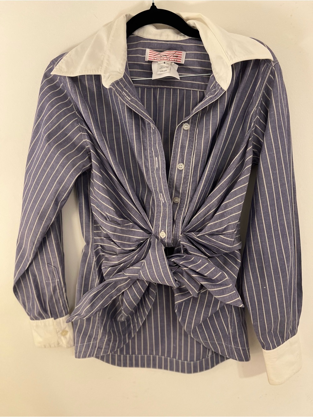 Byron Lars Beauty Mark Shirt Tales Striped Tie-Front Button Down, Size 4"